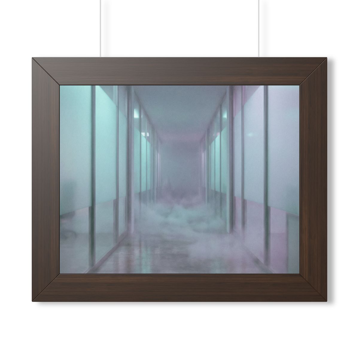 Framed Horizontal Poster - Liminal Corridor Fog Art Print —...