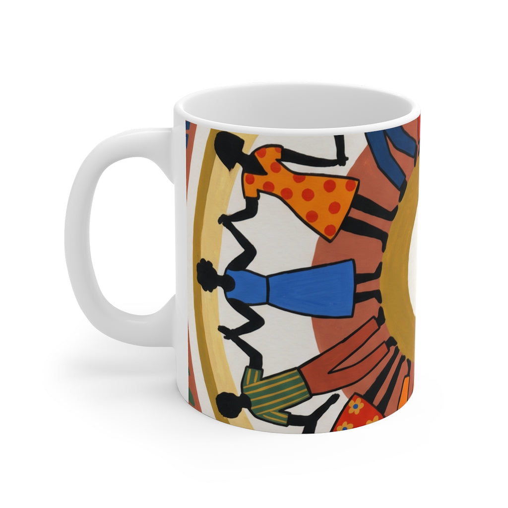 White Ceramic Mug - Unity Mandala Folk Art | Echovira...