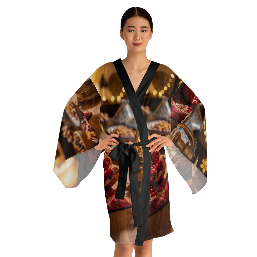Long Sleeve Kimono Robe - Amber Feast | Echovira Gallery