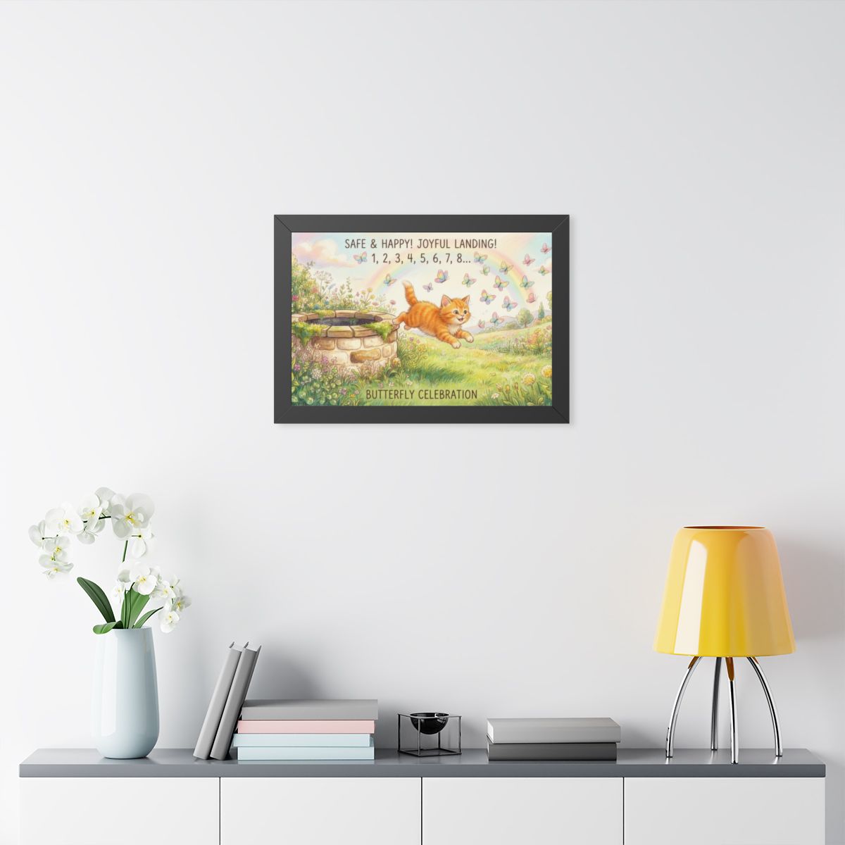 Framed Horizontal Poster - Joyful Kitten Meadow — Black... |...