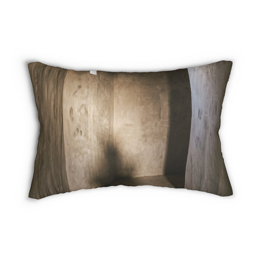 Spun Polyester Lumbar Pillow - Shadows of the Citadel moody architectural print