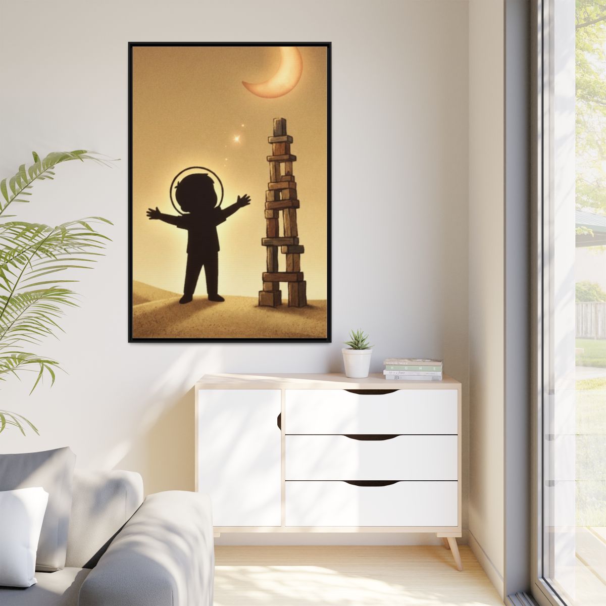Matte Canvas, Framed - Dreaming Under Crescent Moon... |...