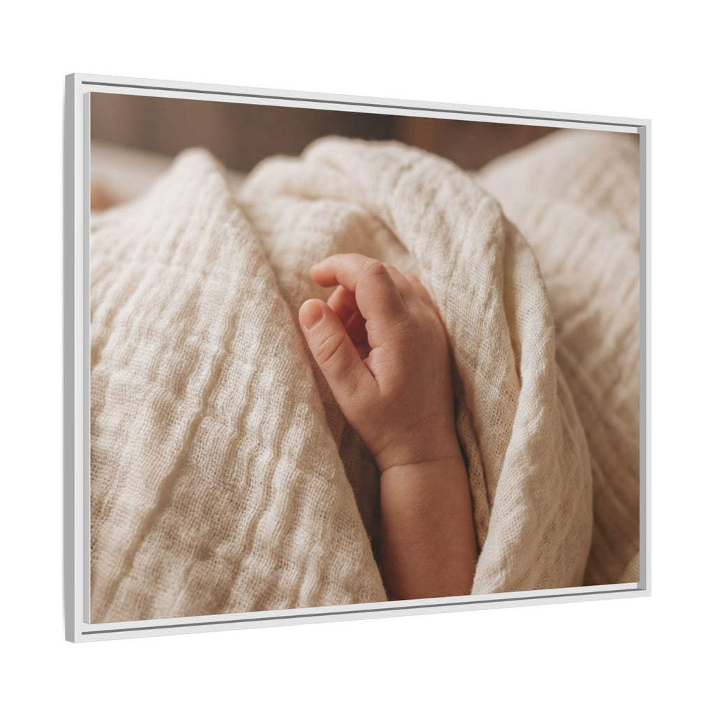 Framed Matte Canvas - Tender Newborn Hand (10×8, 12×9, 14×11, 16×12, 20×10, 18×12, 20×16, 24×16, 24×18, 36×12, 24×20, 32×16, 30×20, 30×24, 32×24, 48×16, 36×24, 48×24, 40×30, 60×20, 48×32, 60×30 & 60×40)