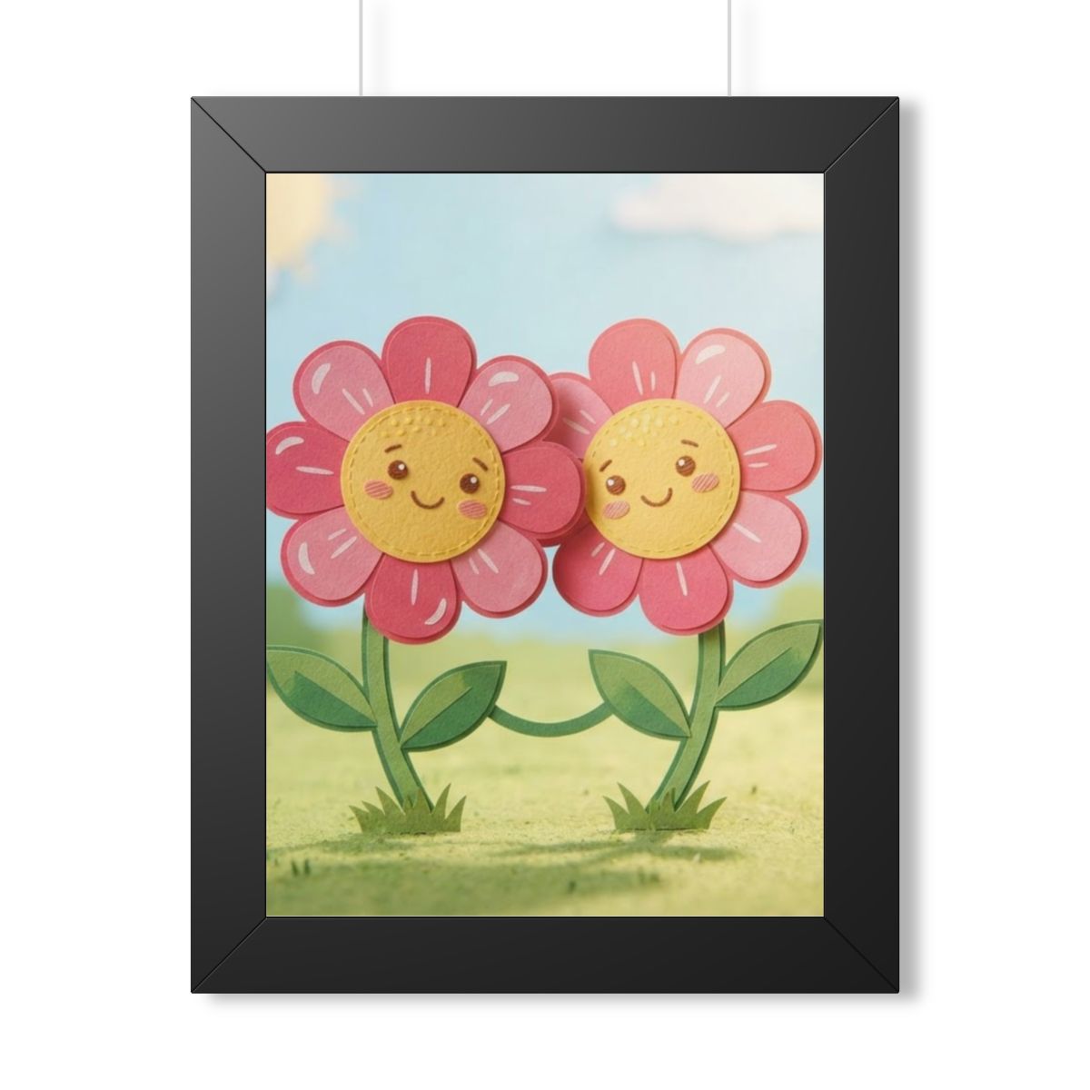 Framed Vertical Poster - Blooming Friends Papercraft Floral...