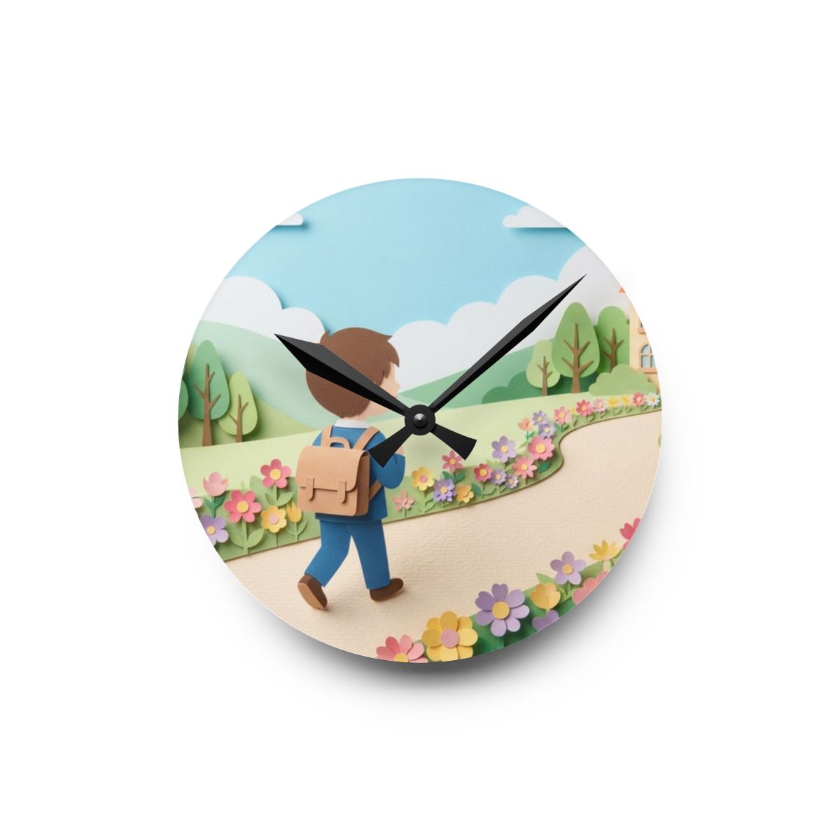 Acrylic Wall Clock - School Bell Meadow | Echovira Gallery
