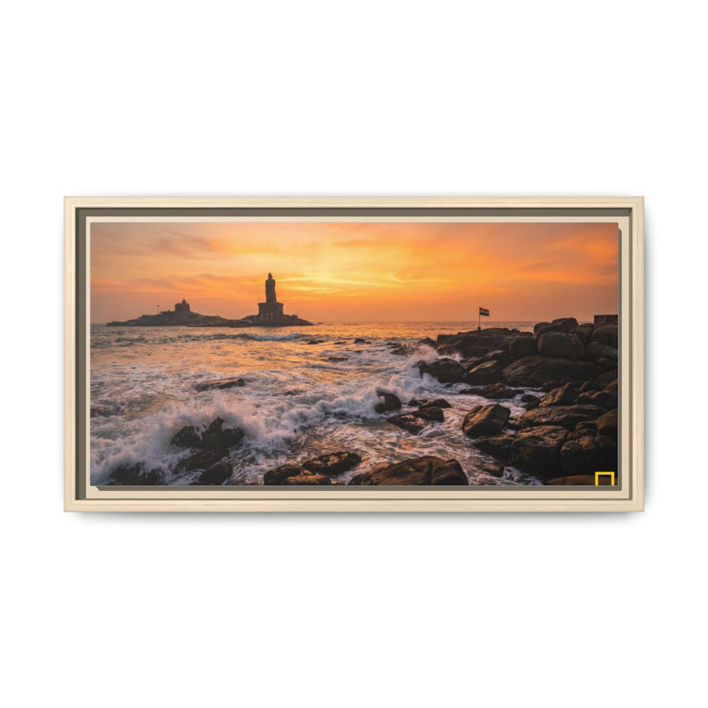 Framed Canvas - Golden Coast Dawn — Natural / 1.25"