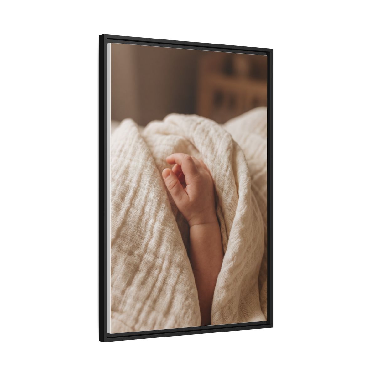 Framed Matte Canvas - Tender Newborn Hand (8×10, 9×12, 11×14, 12×16, 10×20, 12×18, 16×20, 16×24, 18×24, 12×36, 20×24, 16×32, 20×30, 24×30, 24×32, 16×48, 24×36, 24×48, 30×40, 20×60, 32×48, 30×60 & 40×60)