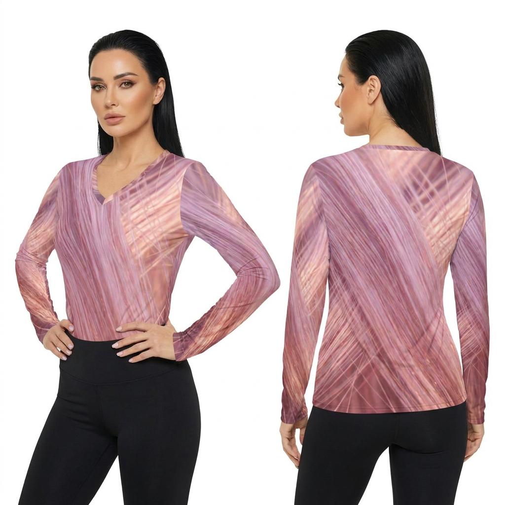Women's Long Sleeve V-Neck Shirt Abstract Rose