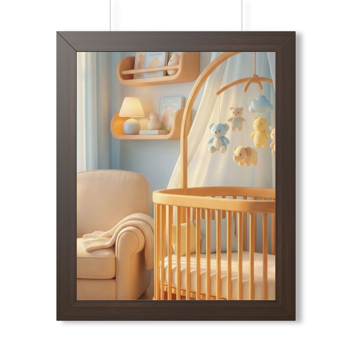 Framed Vertical Poster - Dreamy Serene Nursery Art — Walnut...
