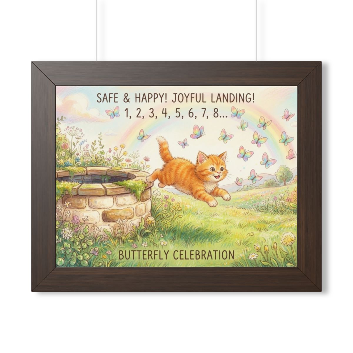 Framed Horizontal Poster - Joyful Kitten Meadow — Walnut......