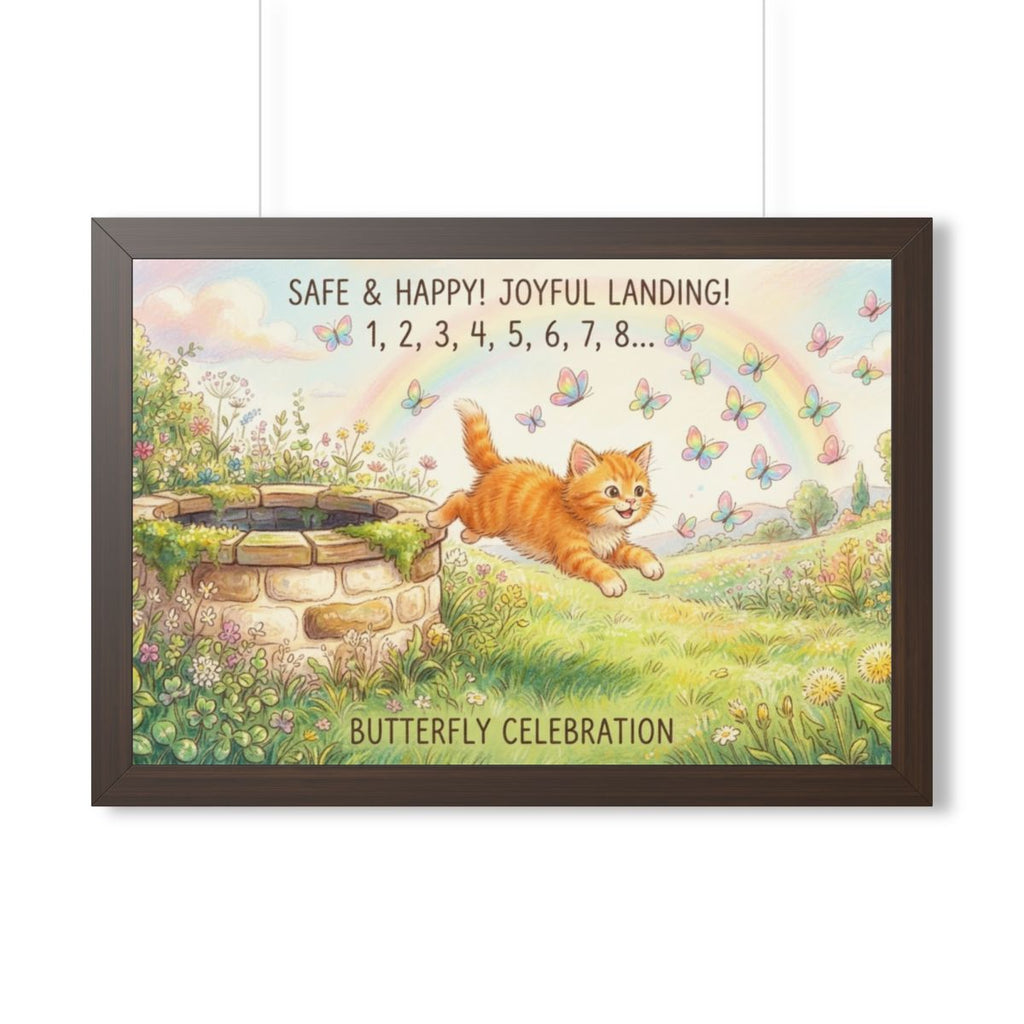 Framed Horizontal Poster - Joyful Kitten Meadow — Walnut......
