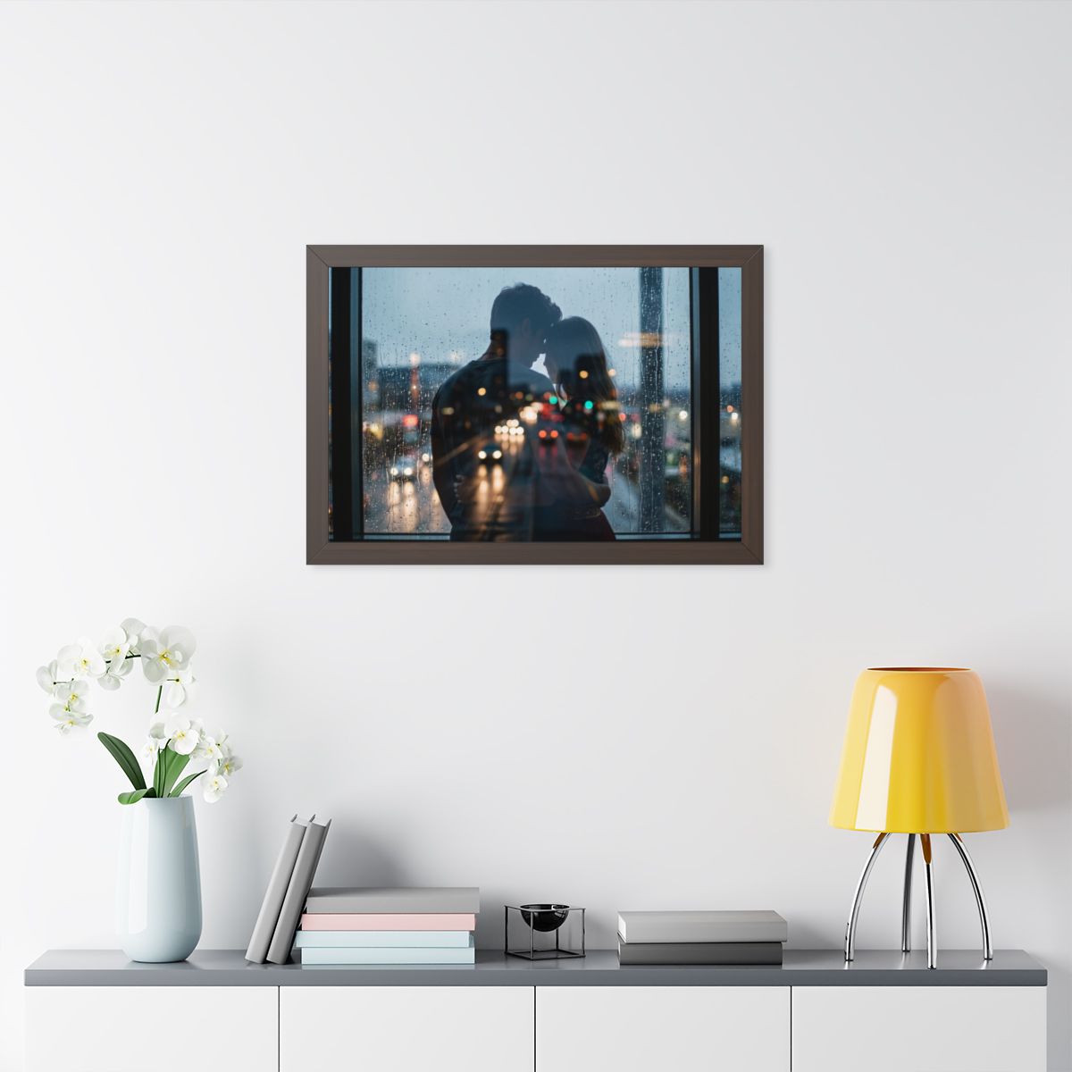 Framed Horizontal Poster - Rainy City — Walnut (14×11... |...