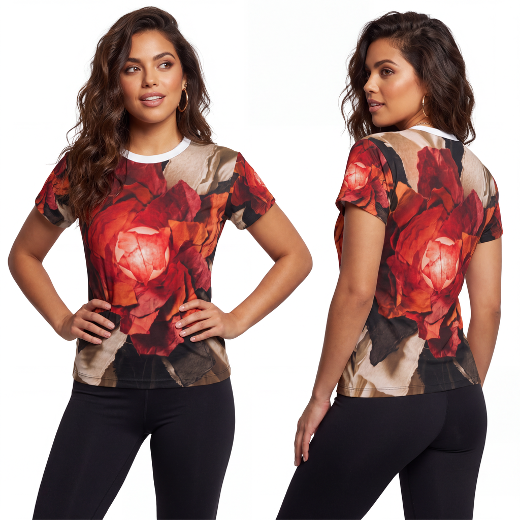 Women's Cut & Sew Tee - Crimson Bloom | Echovira Gallery