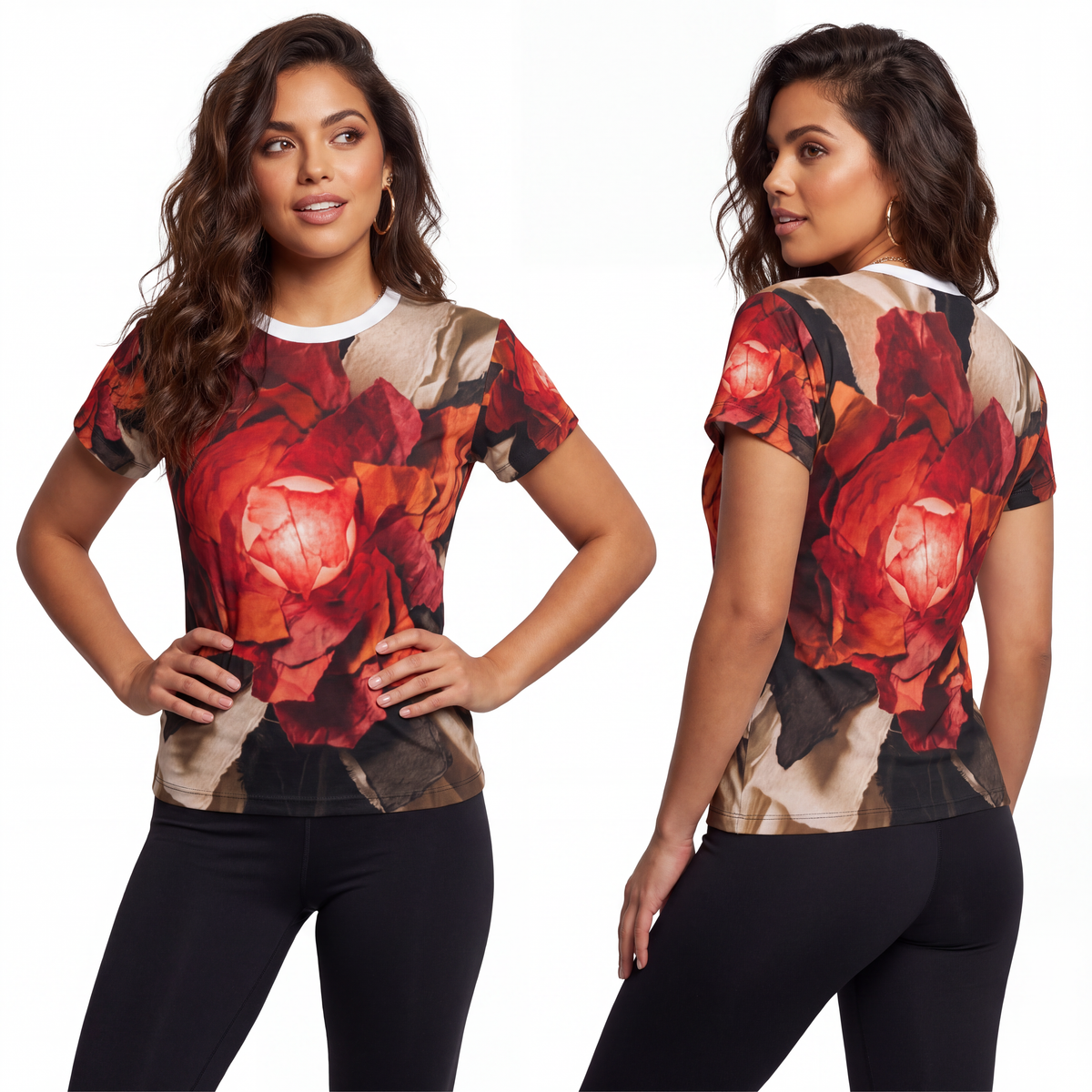 Women's Cut & Sew Tee - Crimson Bloom | Echovira Gallery