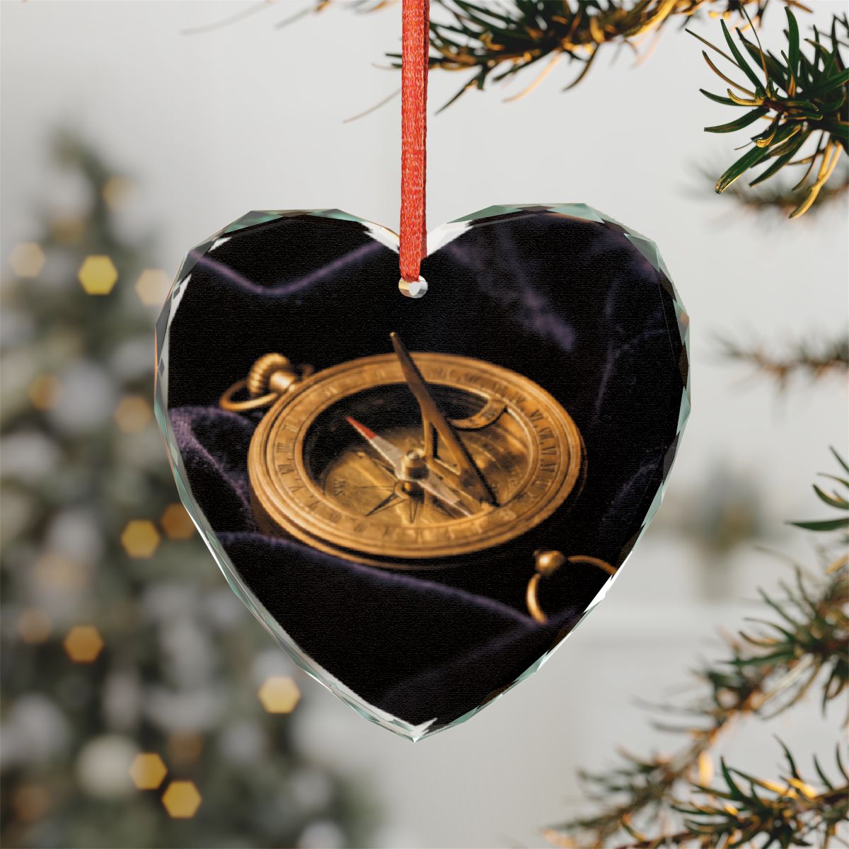 Sundial Compass Crystal Glass Ornament