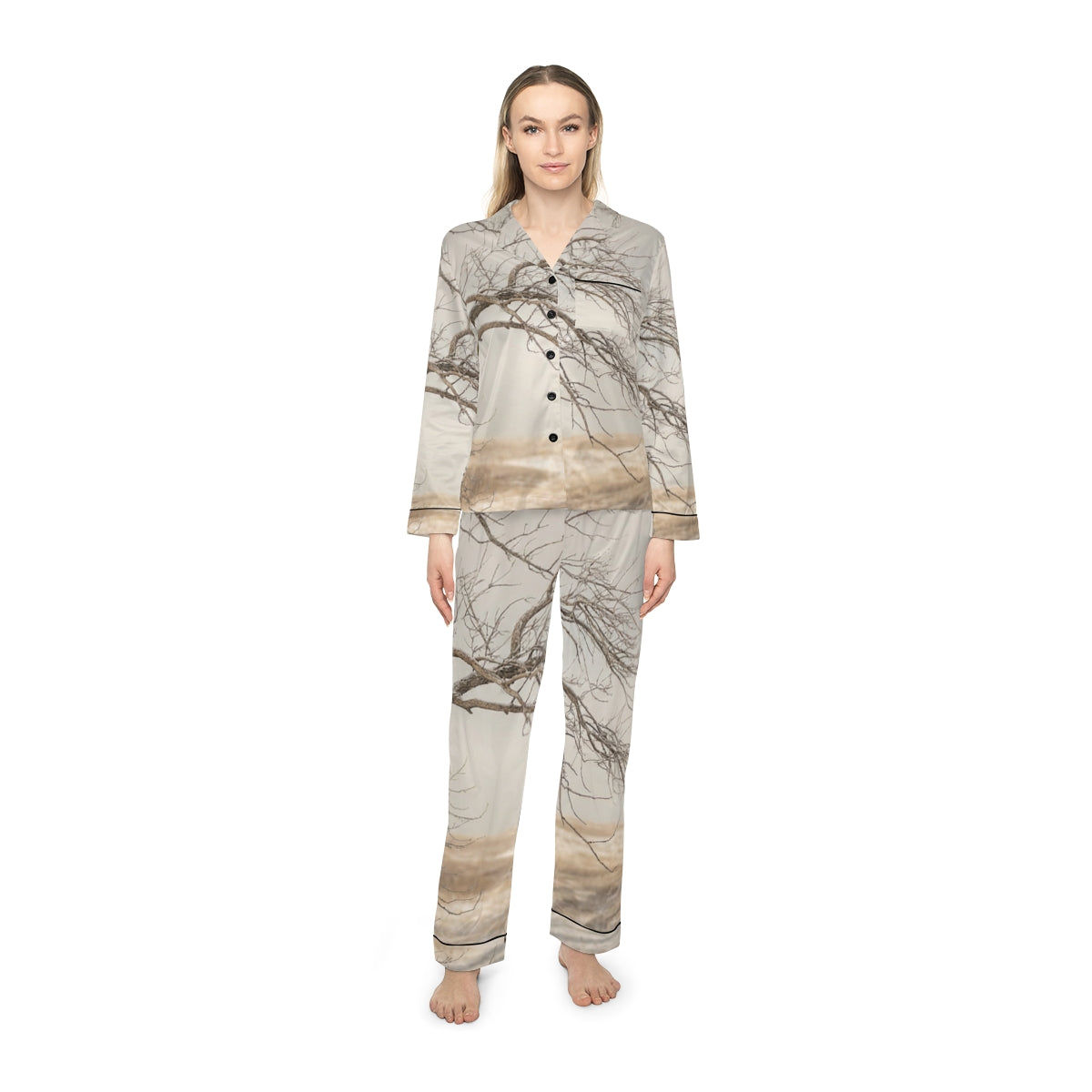 Women's Satin Pajamas - Winter Branch Solitude Landscape |...