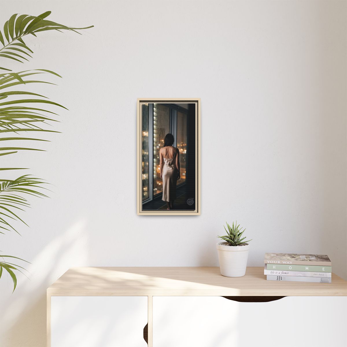 Matte Canvas, Framed - Rainy City lights Glow — Natural /......