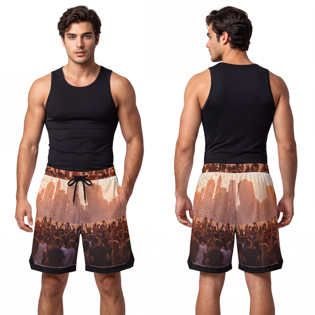 Men's Basketball Rib Shorts - City Lights | Echovira Gallery