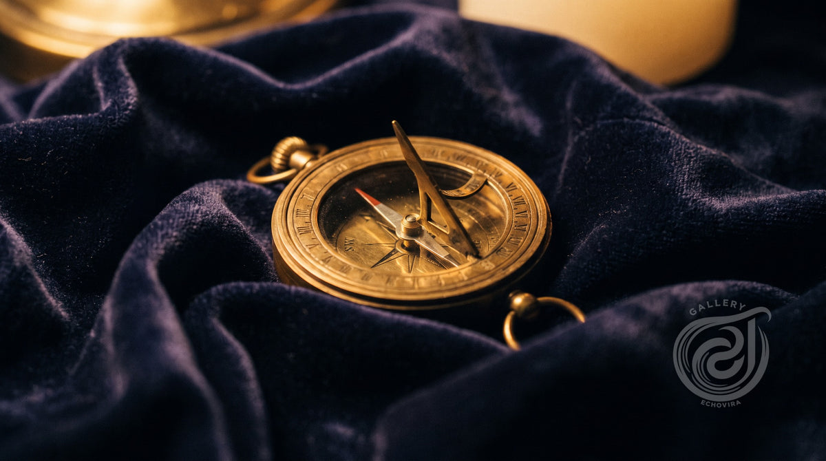Vintage Brass Sundial Compass Digital Art Download