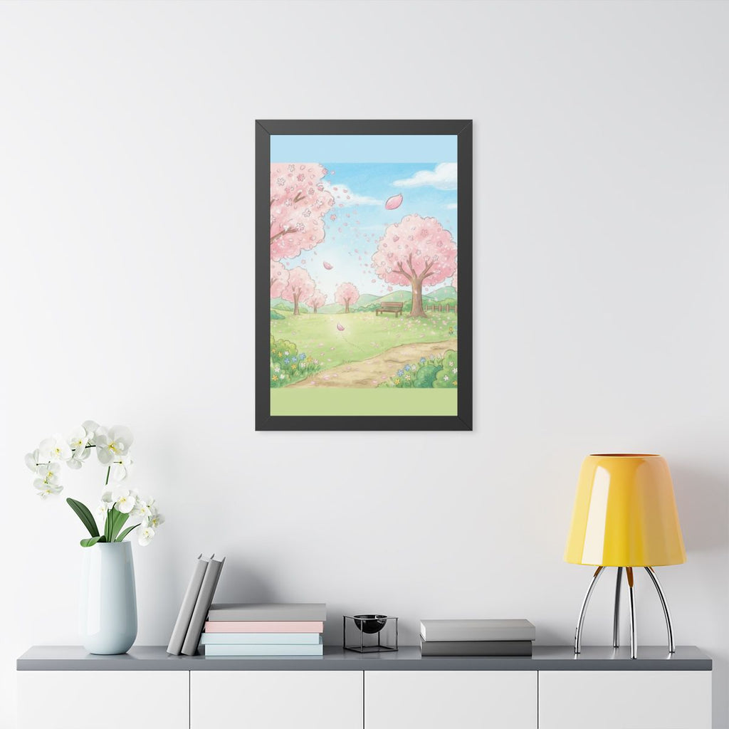 Framed Vertical Poster - Spring Blossom Meadow Art — Black...