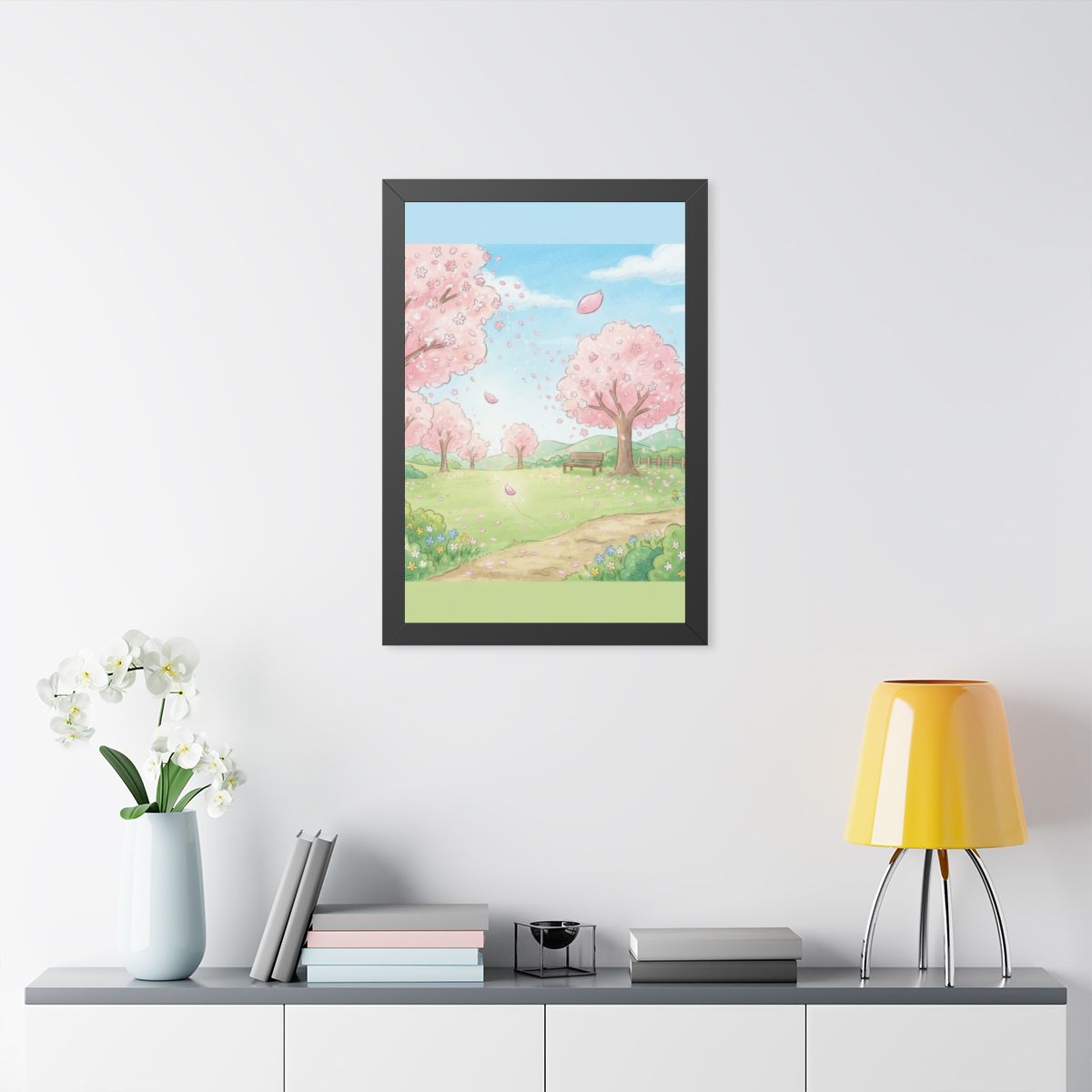 Framed Vertical Poster - Spring Blossom Meadow Art — Black...