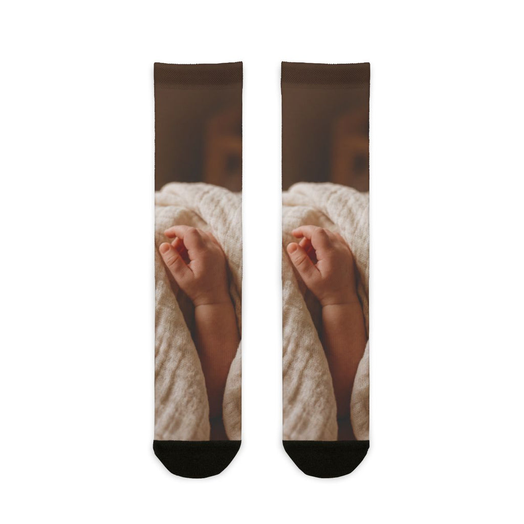 Sublimation Crew Socks - Tender Newborn Hand in Soft Muslin...