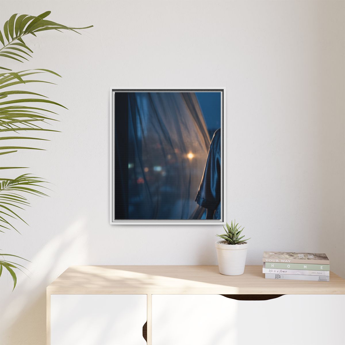 Matte Canvas, Framed - Nocturnal Solitude Silhouette — White...
