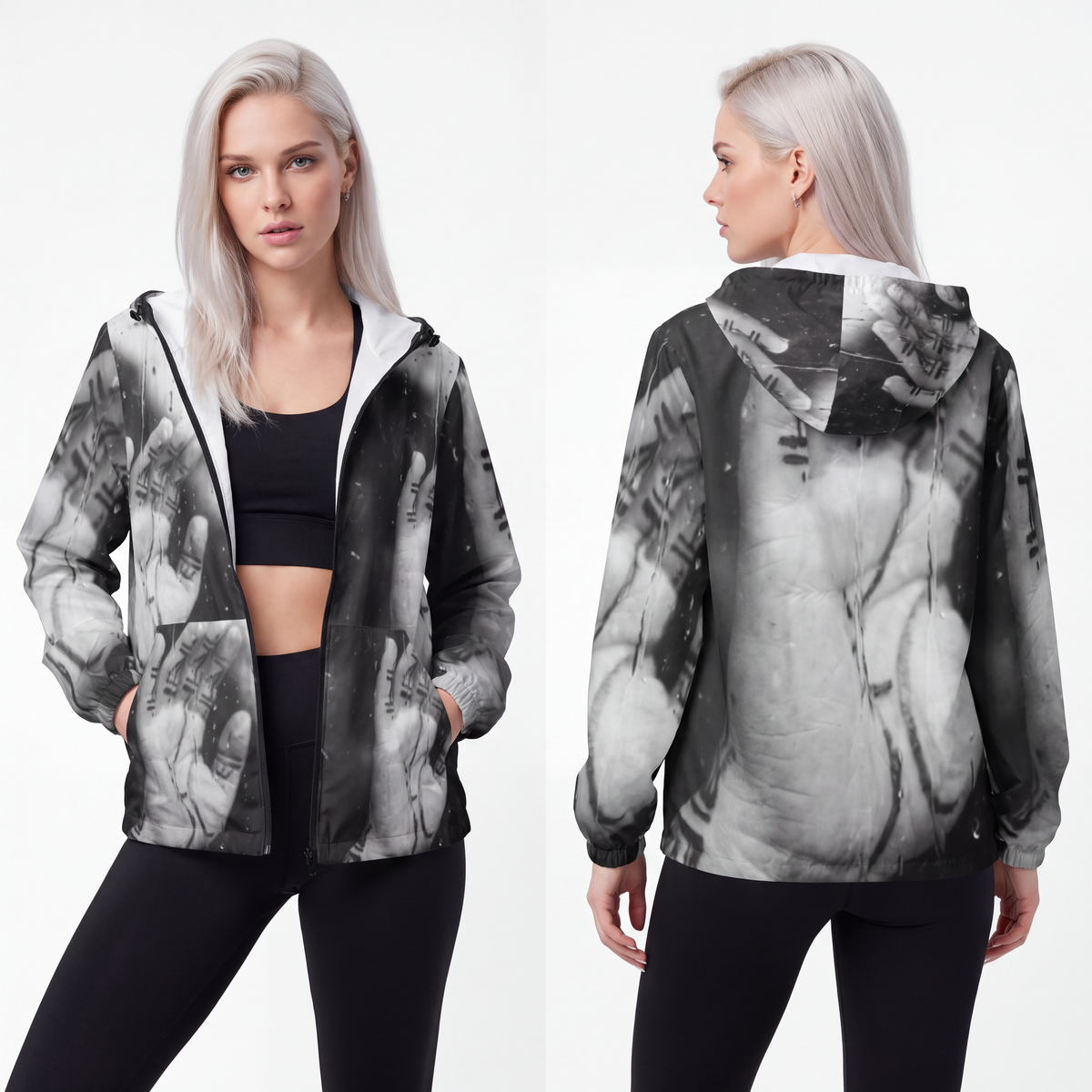 Unisex Windbreaker Jacket - Melancholy Rain Black and White...
