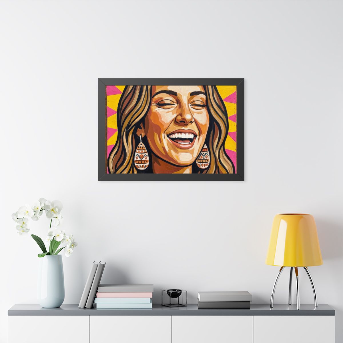 Framed Horizontal Poster - Radiant Joy Boho Pop Art Portrait...