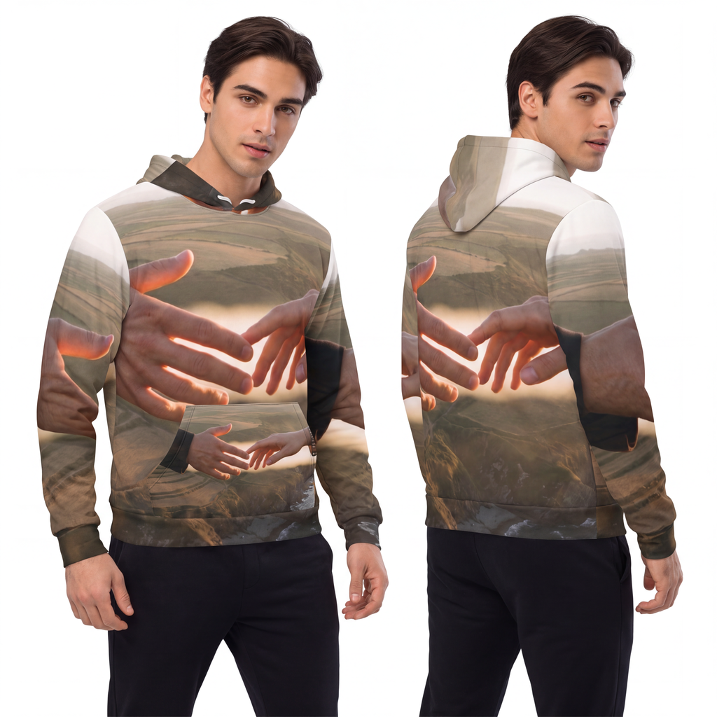 Men's Fashion Hoodie - The Infinite Touch | Ethereal Coastal...