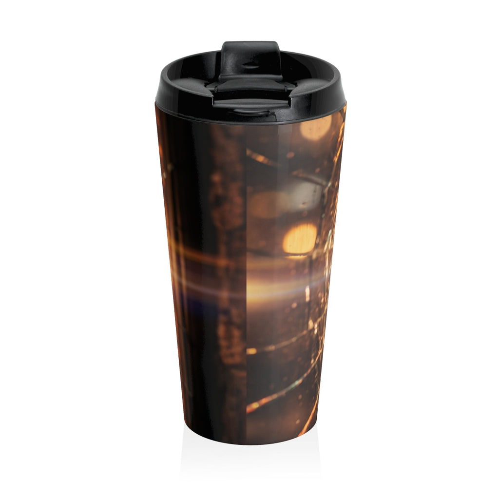 Stainless Steel Travel Mug - Shattered Light Amber Glow Art...