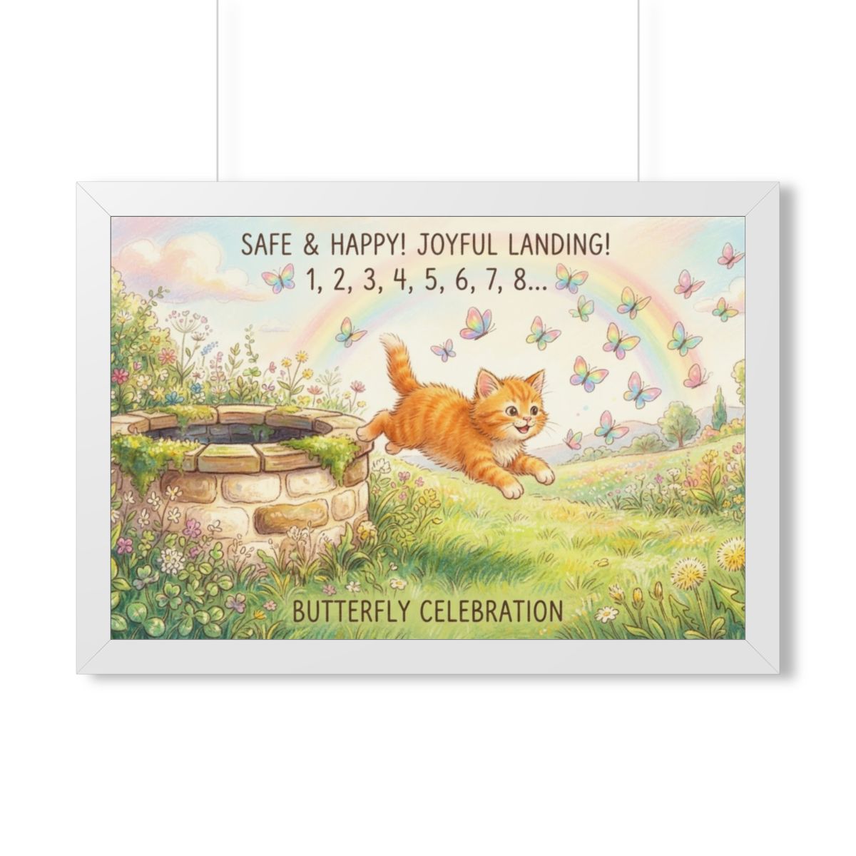 Framed Horizontal Poster - Joyful Kitten Meadow — White... |...