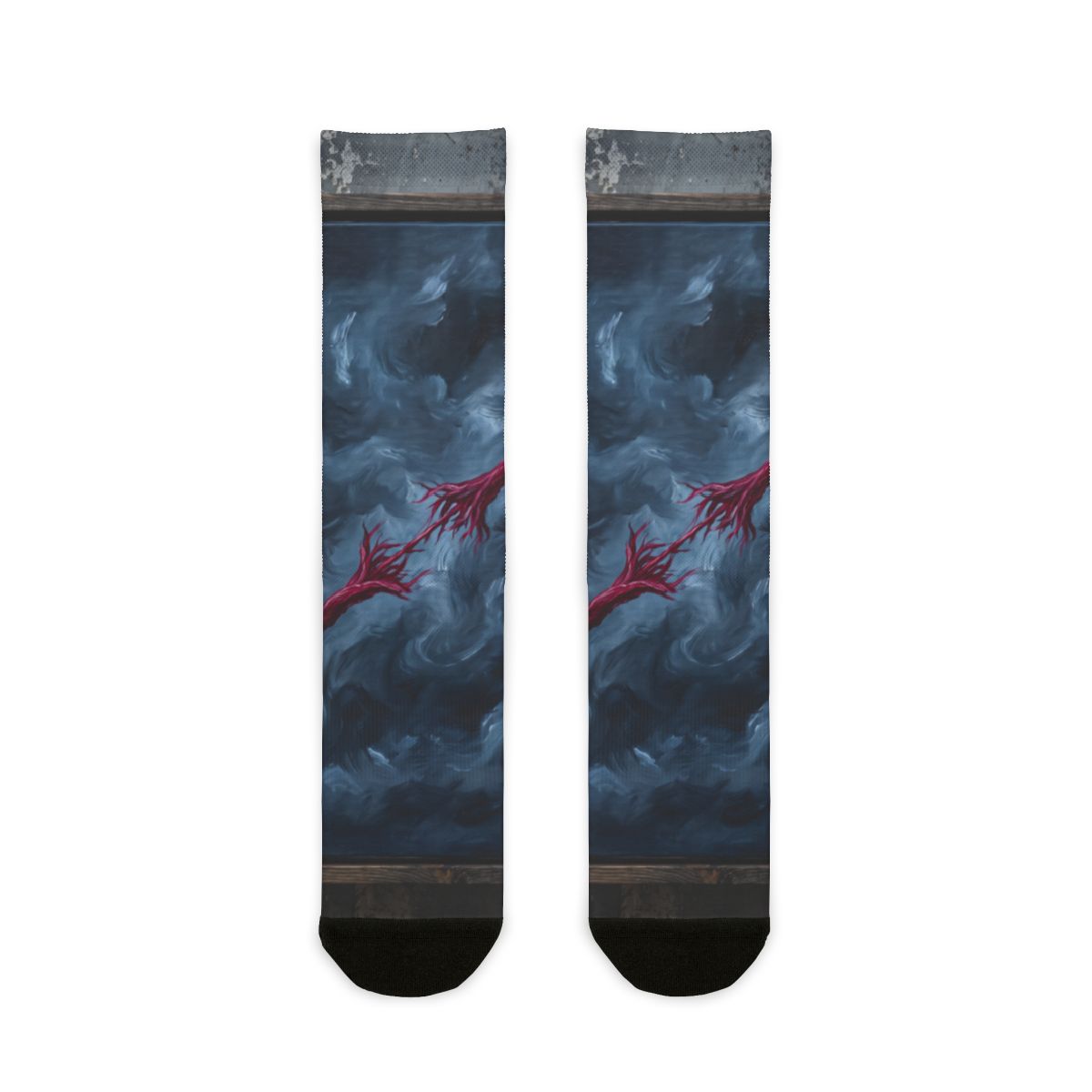 Crew Socks with Crimson Abstract Art