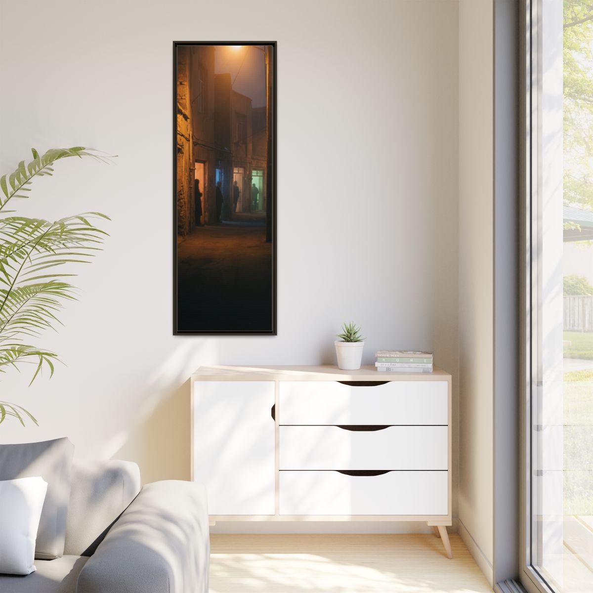 Matte Canvas, Framed - Shadowed Alleyway Mystery Art Print...