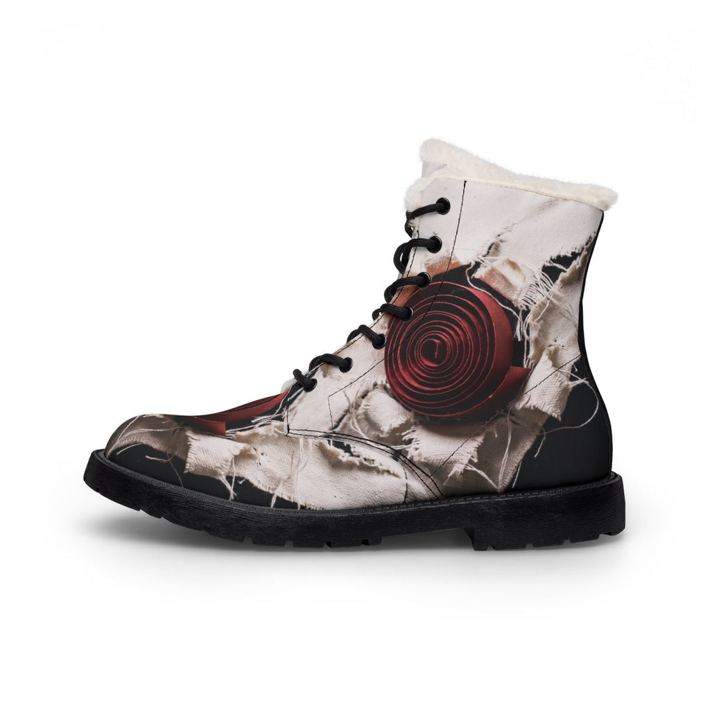 Women's Leather Boots with Crimson Spiral Art