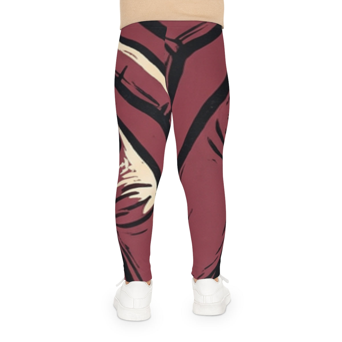 Kids Leggings with Crimson Woodcut Hands