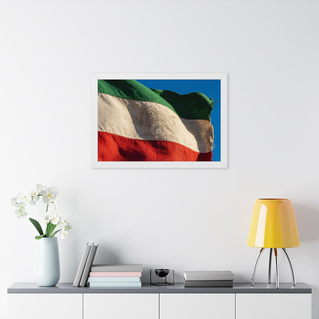 Framed Horizontal Poster - Vintage Persian Lion and Sun Flag...