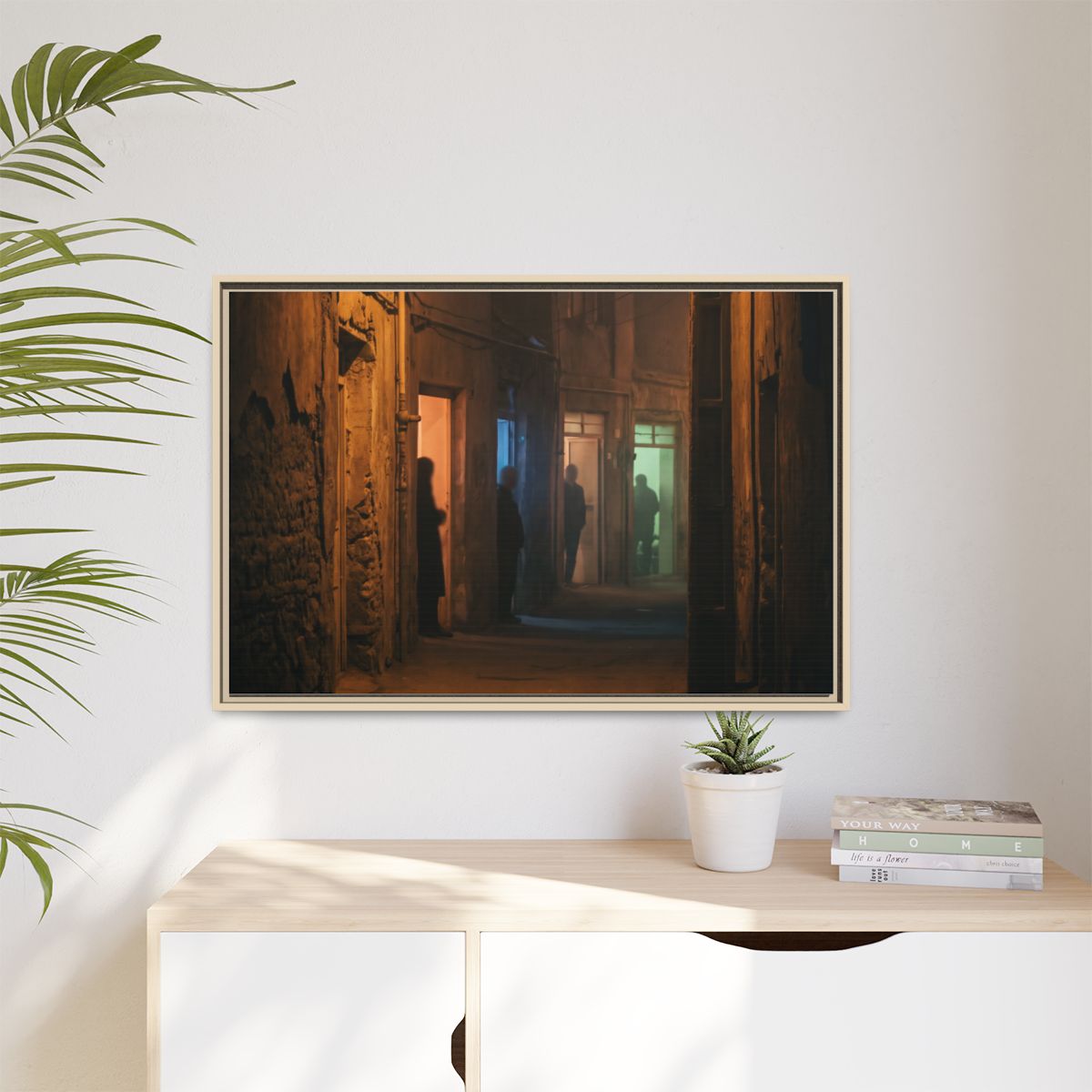 Matte Canvas, Framed - Shadowed Alleyway Mystery Art Print...
