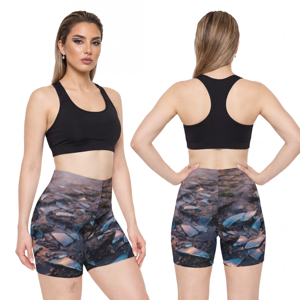 Women's Biker Shorts - Shattered Dawn | Echovira Gallery
