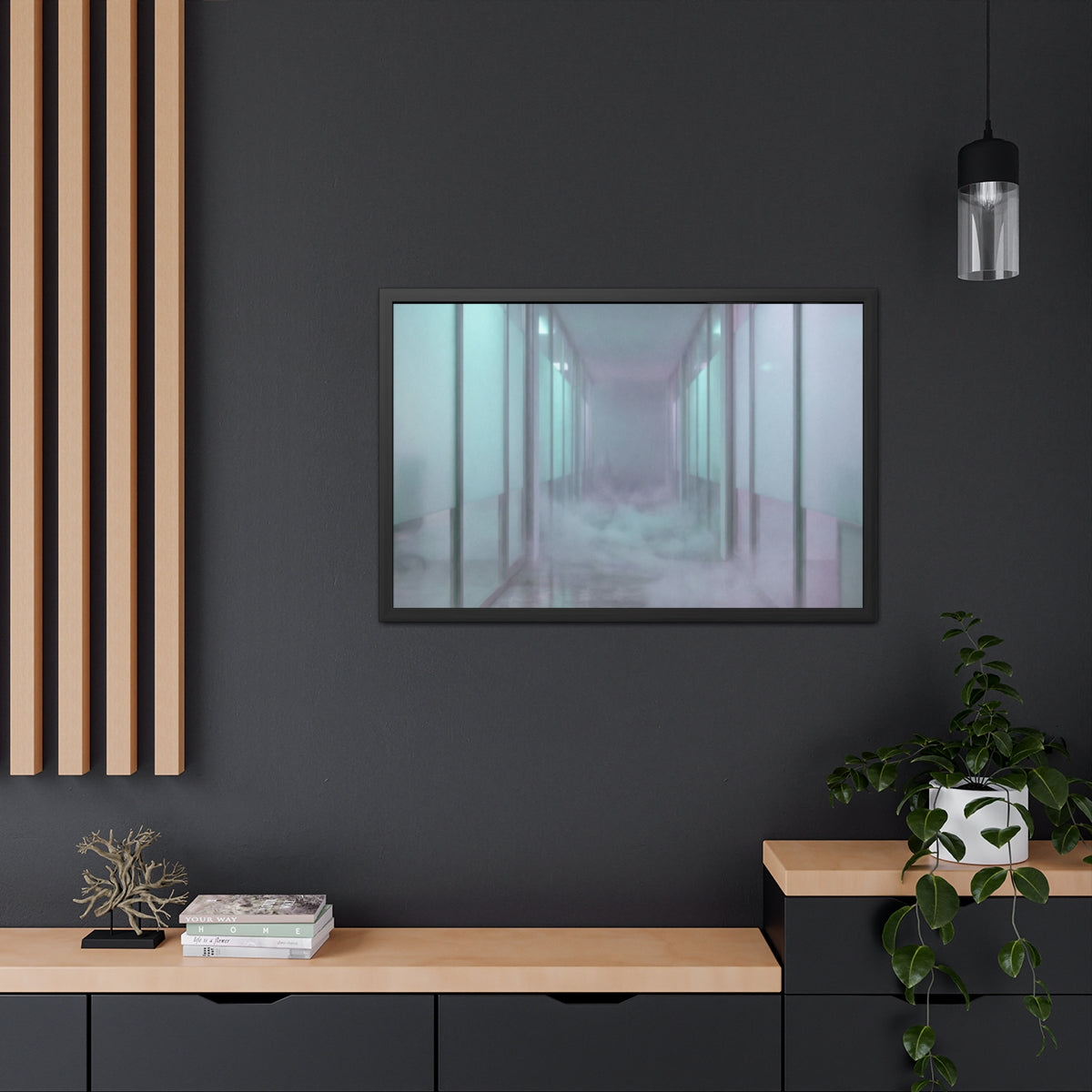 Framed Posters - Liminal Corridor Fog Art Print — Landscape...