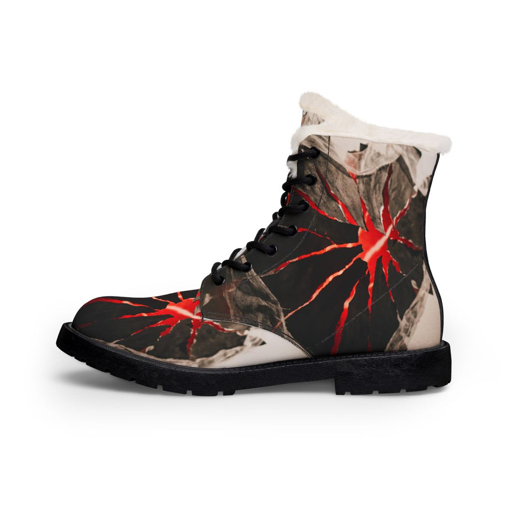 Women's Fur Leather Boots Gothic Heart Art