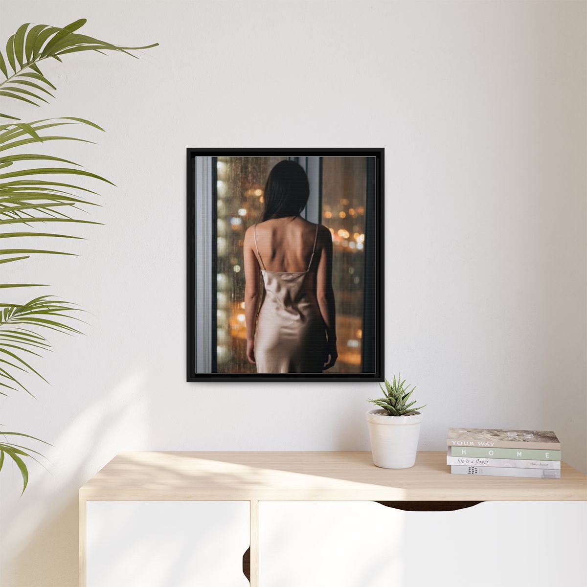 Matte Canvas, Framed - Rainy City lights Glow — Black /... |...