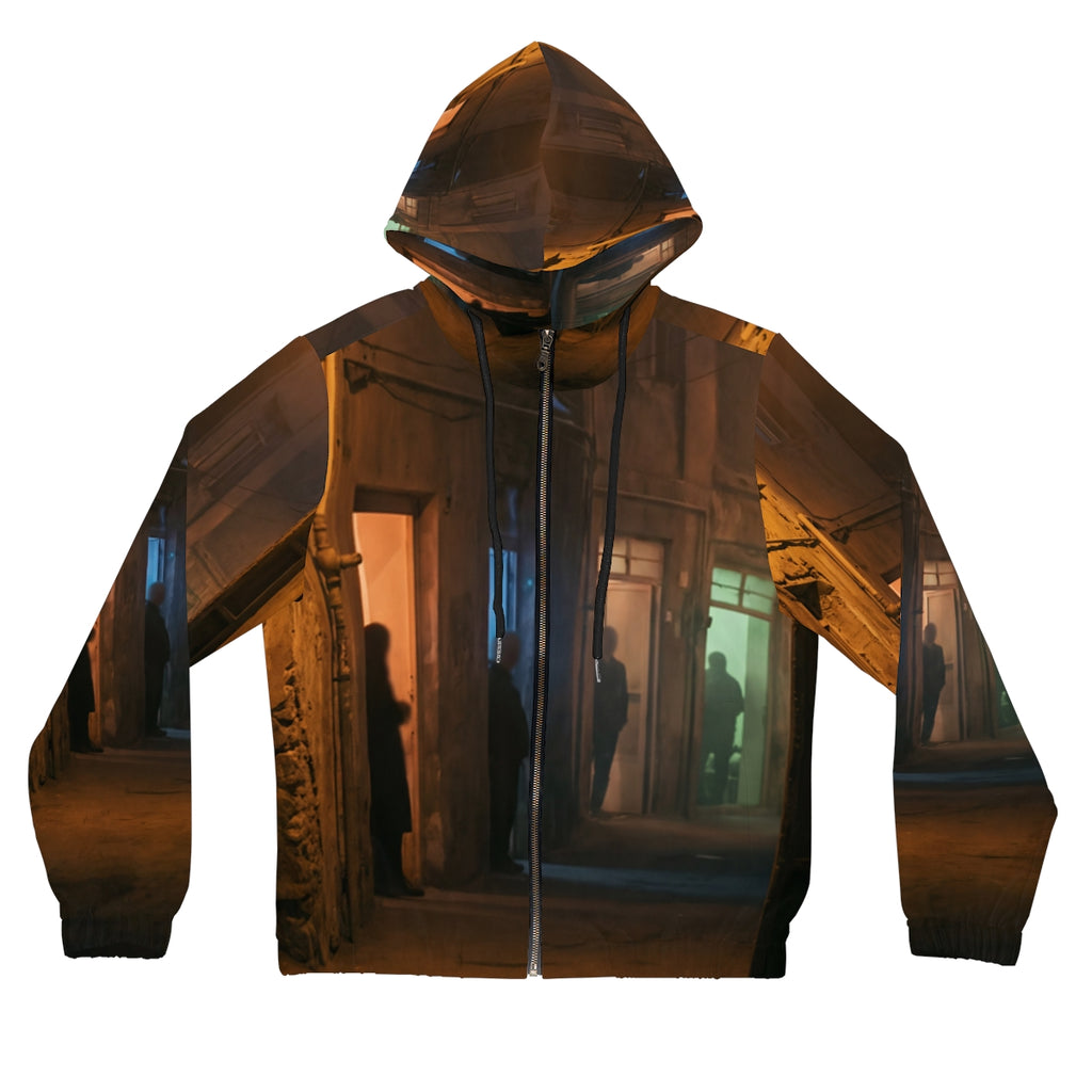 Women's Full-Zip Hoodie - Shadowed Alleyway Mystery Art... |...