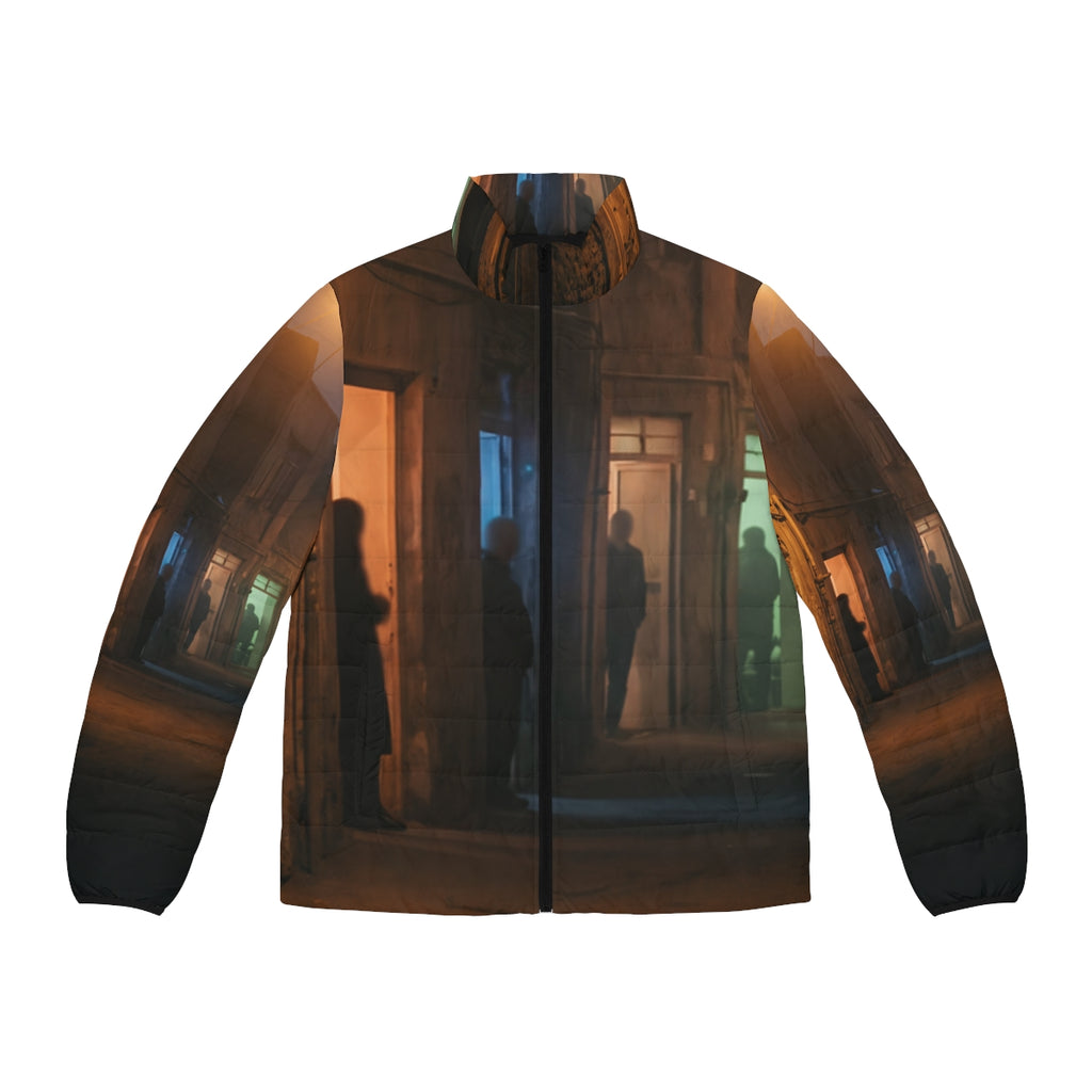 Men's Puffer Jacket - Shadowed Alleyway Mystery Art Print |...
