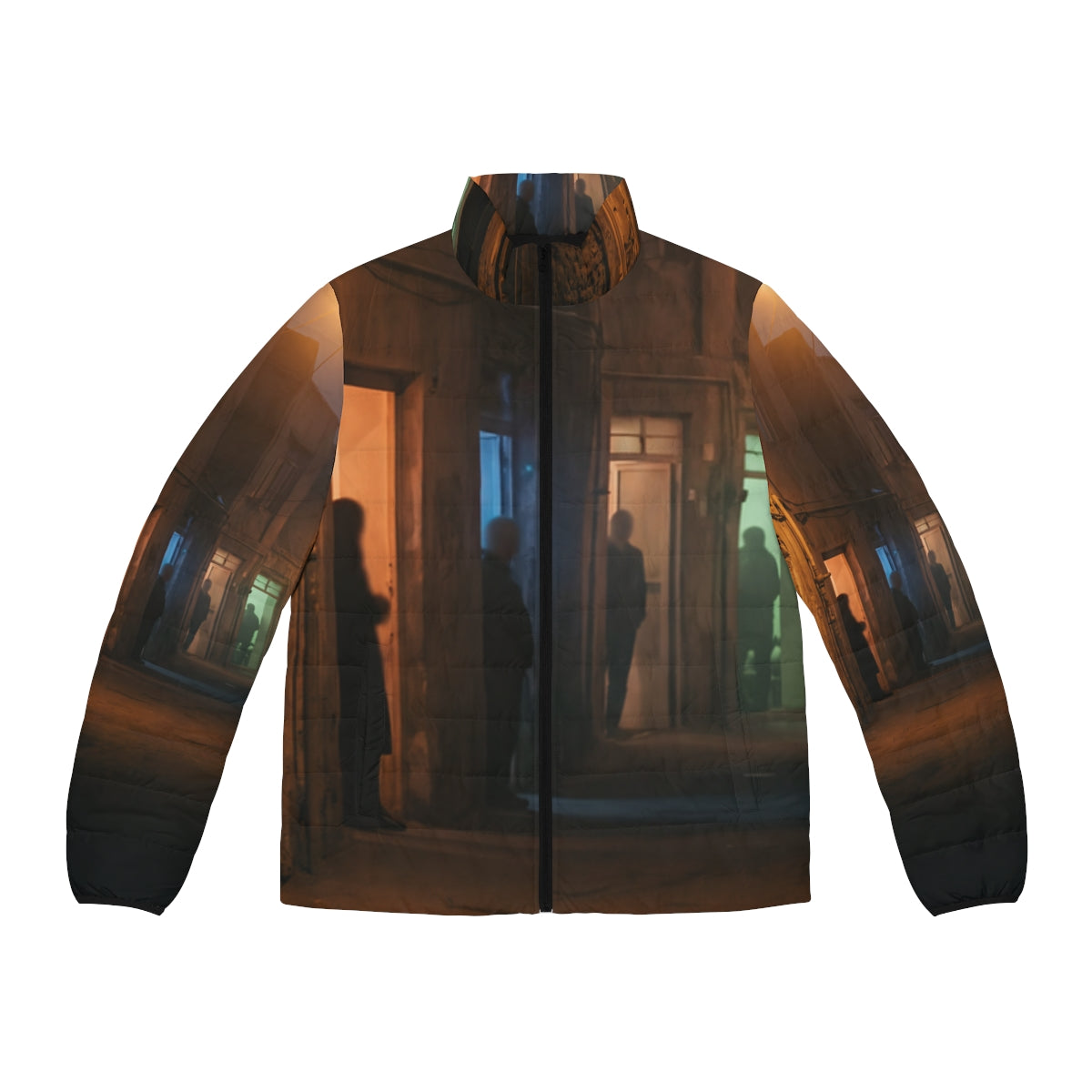 Men's Puffer Jacket - Shadowed Alleyway Mystery Art Print |...