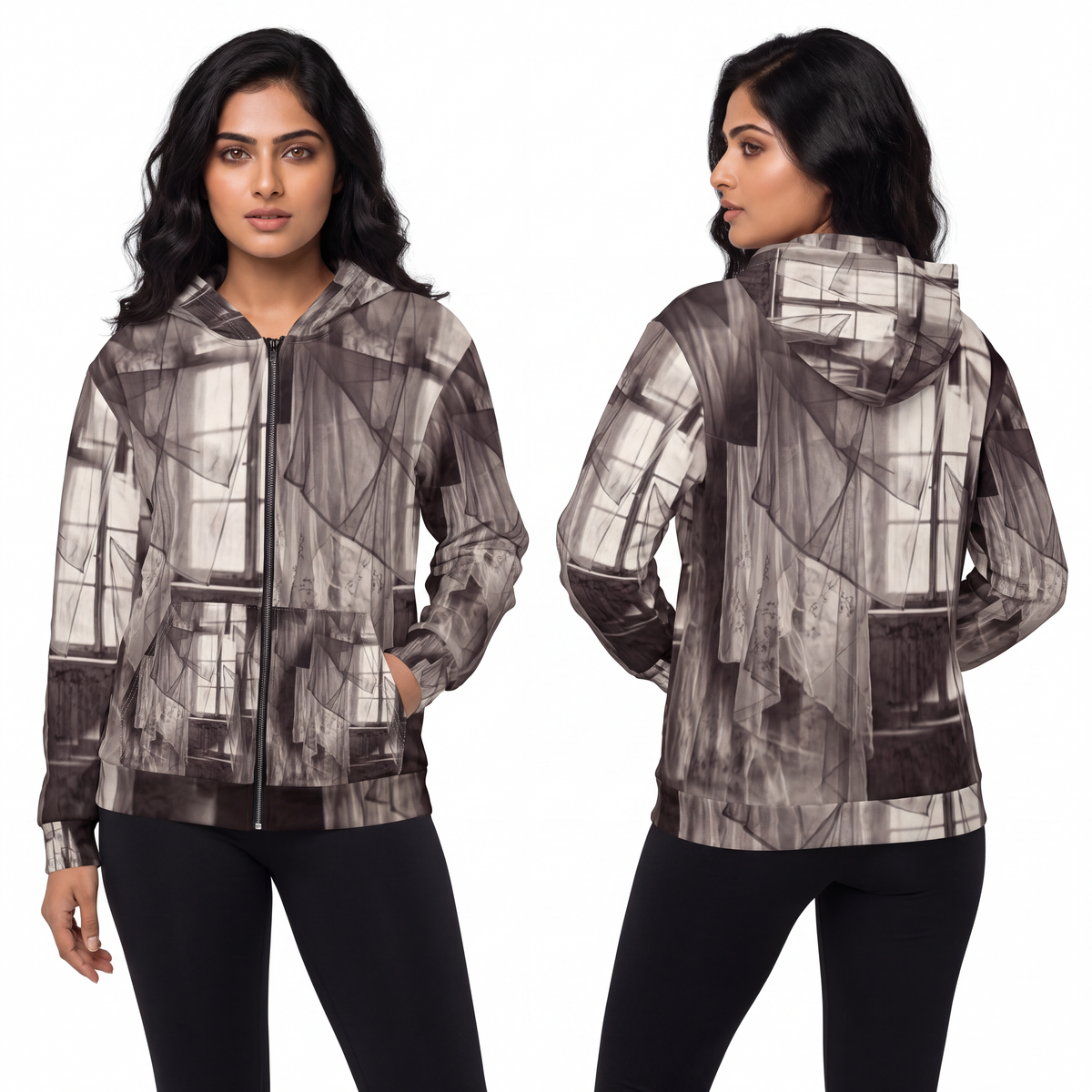 Unisex Zip Hoodie - Spectral Veils | Echovira Gallery