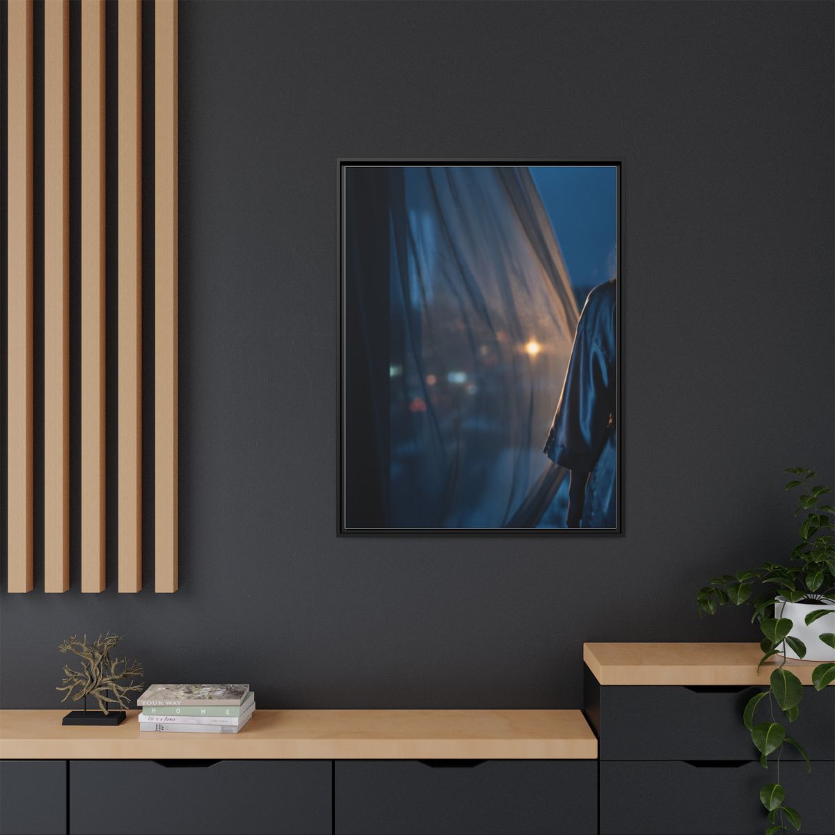 Matte Canvas, Framed - Nocturnal Solitude Silhouette — Black...