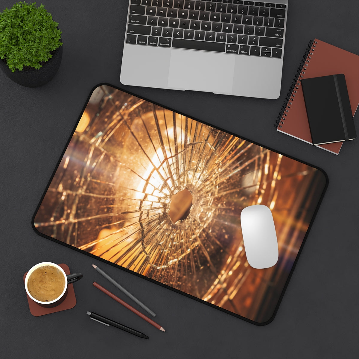 Desk Mat - Golden Fractured Glass Aesthetic Wall Art |...