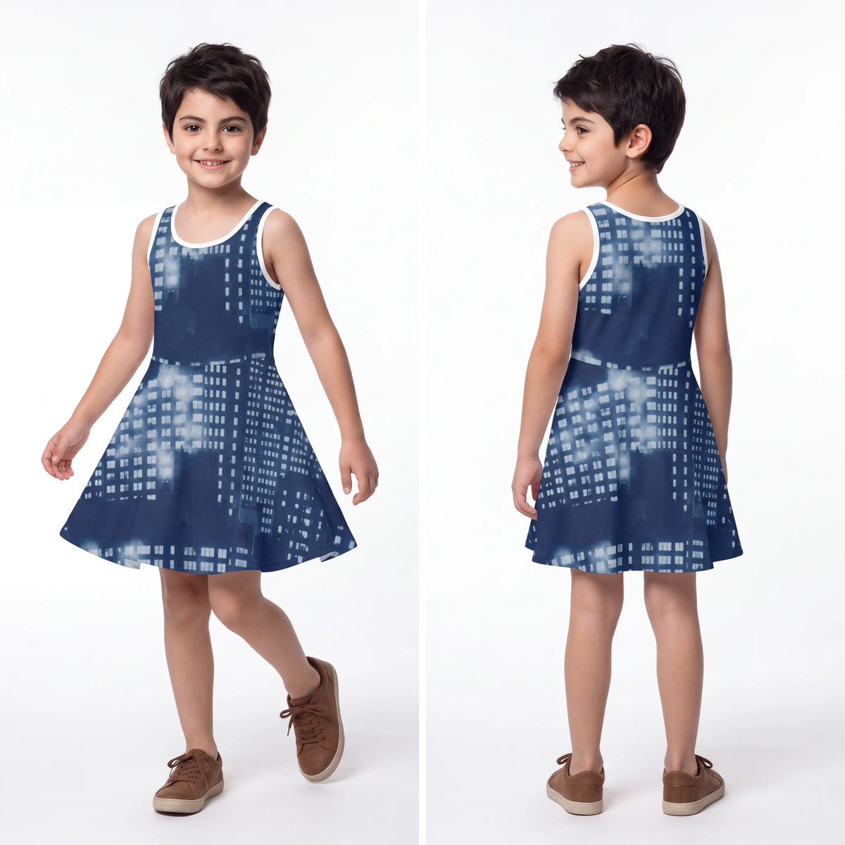 Girls' Sleeveless Sundress with City Skyline
