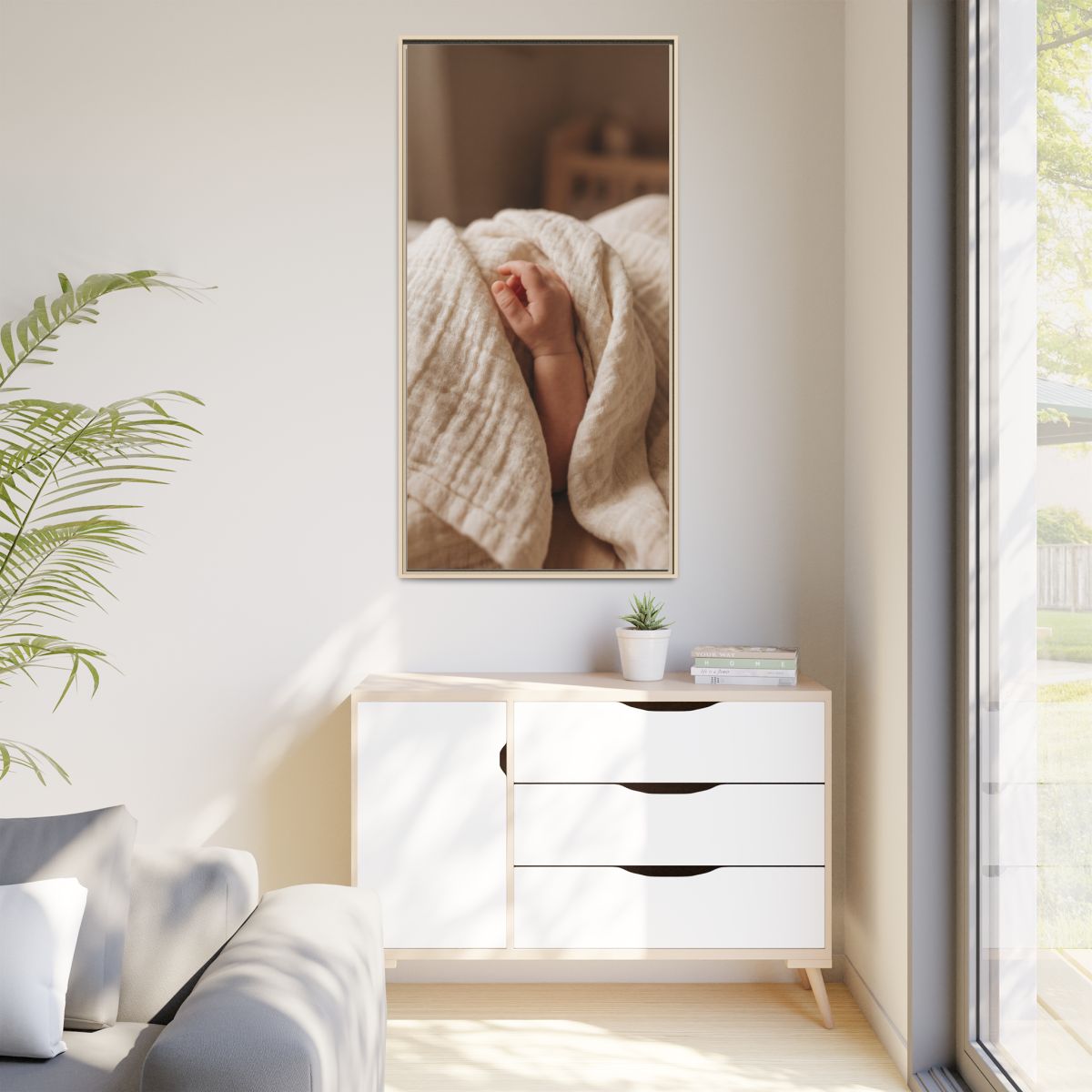 Matte Canvas, Framed - Tender Newborn Hand in Soft Muslin......